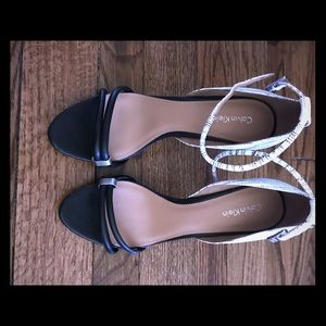 GORGEOUS snake skin and black leather sandals